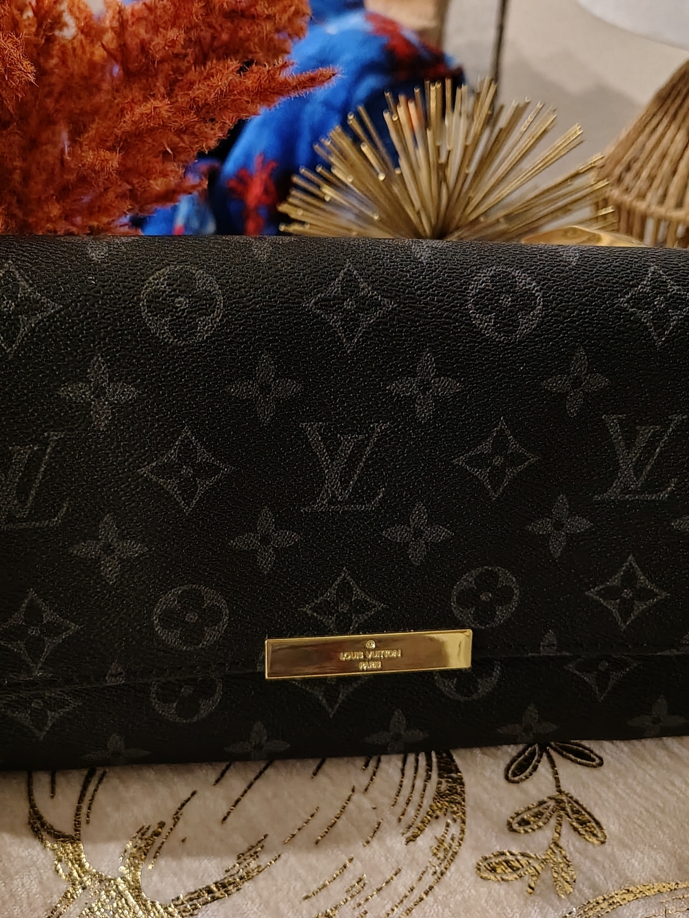 Louis Vuitton Black Monogram Canvas Clutch with Gold Hardware